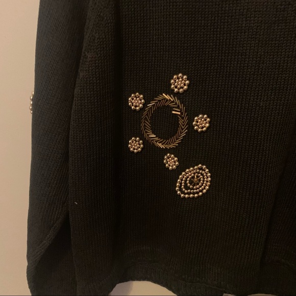 VINTAGE Beaded Art Deco Revival Gold Ornate Black Knit Vintage Glam Cardigan - Picture 13 of 14